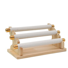 Support D'Anneau de PréSentoir de Bijoux en Bois à 3 Niveaux, PréSentoir de Vitrine de Bijoux de Barre en T et Organisateur Blanc