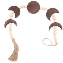 Wood Moon Phase Wall Hanging, Boho Farmhouse Beaded Moon Garland with Tassel Wall Decor,Brown