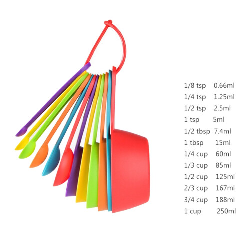 12 Pcs Plastic Measuring Cups and Spoons Set,Colored Kitchen Measure Tools, Great for Baking and Cooking(Random Color) 2