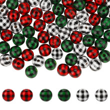 120 StüCke Plaid Holz Perlen,  Plaid Print Holz Perlen Handgefertigte Runde Rustikale Bauern Haus Holz Perlen (16Mm) 3 Farben