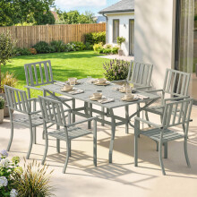 Outsunny 7 Pieces Patio Dining Set with Umbrella Hole for Garden, Light Grey