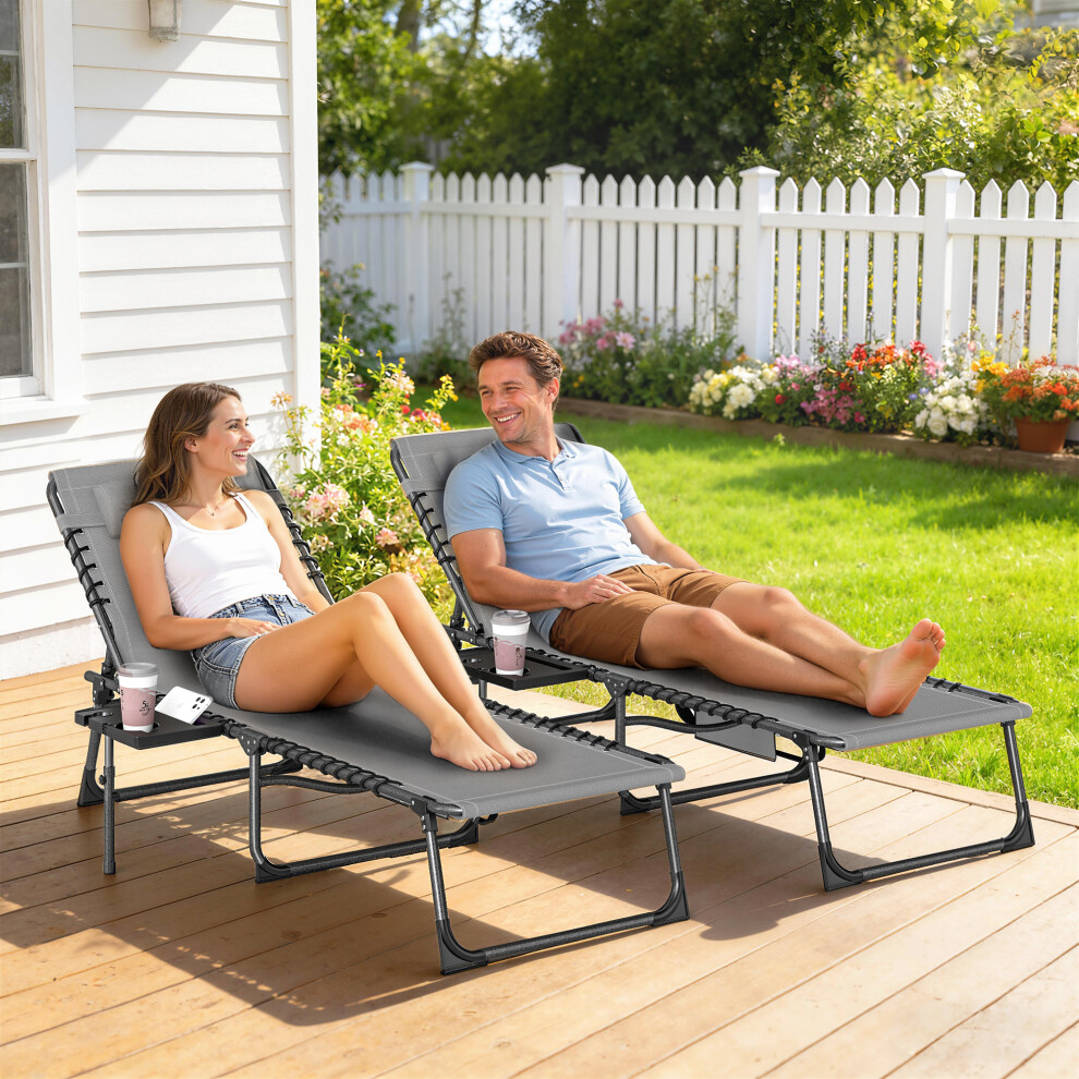 Outsunny Folding Sun Loungers With 5-Level Back, Cup Holder, Grey