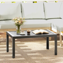 Outsunny Outdoor Side Table Garden Table with Steel Frame and Slat Top Grey Wood