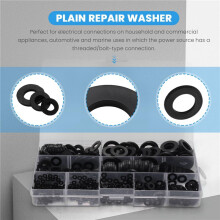 600Pcs Black Nylon Flat Washer Assortment Kit for M2 M2.5 M3 M4 M5 M6 M8 M10 M12 Plain Repair Washer Furniture Gasket Kit