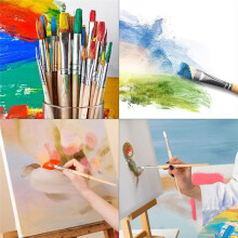 Wooden Paint Brush Set, 6 Pieces Paintbrushes for Acrylic Painting Painting Brushes Kit, Artist Paint Brushes