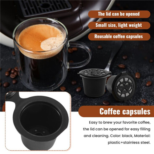 5 Reusable  Capsules Refillable Coffee Capsule Filter with  Coffee Machines with Coffee Spoon Brush 2