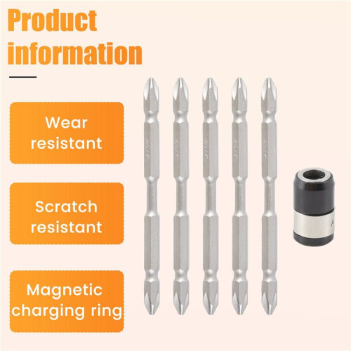 5Pcs S2 Screwdriver Bits Set 100Mm Phillips Strong Magnet Driver Steel Double  Hex Shank With Magnetizer Ring 2
