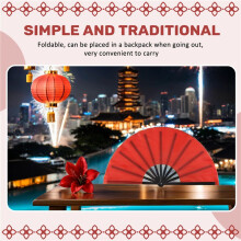 2 Pieces Large Folding Fan Nylon Cloth Handheld Folding Fan Chinese Kung Fu Tai  Fan Decoration Fold Hand Fan for Party Favors (Red)
