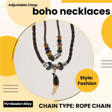 Collana Tribale nel Pelle per Donna e Uomo Perline Etniche Stile Bohemien Vintage Girocollo Intrecciato un Doppio Strato Regolabile