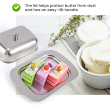 Luxuosa Caixa de Manteiga de AçO InoxidáVel Recipiente de Armazenamento de Servidor de Queijo Brilhante Bandeja com Tampa FáCil de Segurar