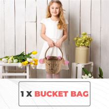 Borsa un Secchiello nel Rattan per Bambini e Adulti, Borsa di Paglia da Spiaggia, Borsa un Tracolla un Tracolla, Borsa con Orecchie da Coniglio