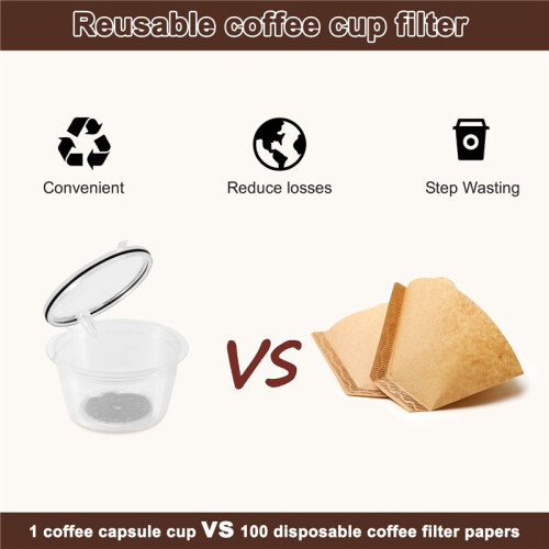 5PCS Reusable for Nestle for  Coffee Capsule Filter Cup Refillable Filter Basket Caps Reusable Spoon Brush-1 2