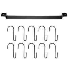 Wandgemonteerd Pottenrek, 435 mm Industriële Ophangrail, Keukengerei, Ophangorganizer, Dekselhouder, met 10 X S-Haken, Zwart