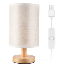 DC5V Runde Nachttisch Lampe Nachttisch Lampe mit Stoffschirm und Massiv Holz für Schlaf Zimmer, Wohnen Zimmer Modernes BüRo