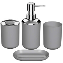 4 Pcs Plastic Bathroom Accessory Set,Bath Toilet Brush Accessories Set with Toothbrush Holder,Toothbrush Cup(Grey)