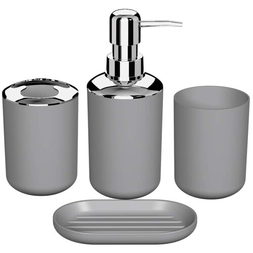 4 Pcs Plastic Bathroom Accessory Set,Bath Toilet Brush Accessories Set with Toothbrush Holder,Toothbrush Cup(Grey)