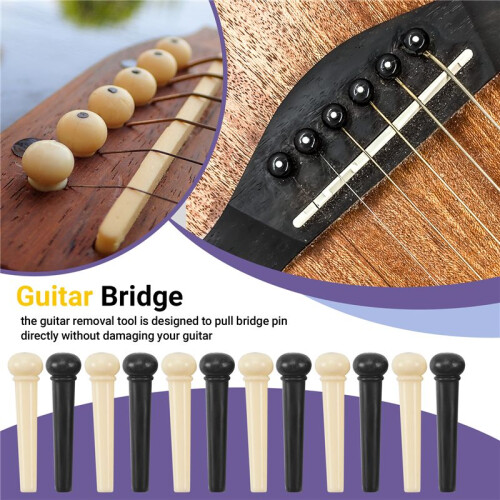 Guitar Bridge Pins Puller Pulling Remover Extractor Tool with 2 Pack Guitar Saddle Nut and 12 Pack Guitar Bridge Pins 2