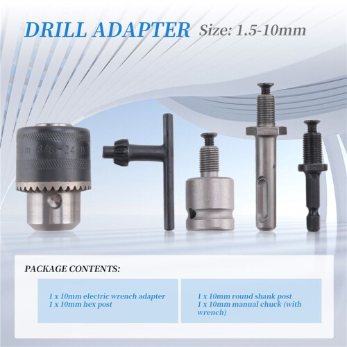 5Pcs 1.5-10mm 3/8-24UNF Drill Chuck Set Drill Adapter Changed Impact Wrench Into Eletric Drill Chuck Drill Tool Kits 2