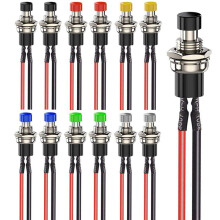 12pcs 7mm Momentary Push Button Switches,Prewired /Off 2 Pin Round Button,Multi-Voltage 3V-230V/1A for Railway