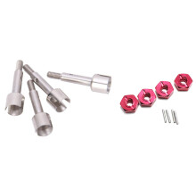 4Pcs SteelWheel Axle for 144001 1/14 RC Off-Road Car Parts,Rear & 1set for 144001 1/14 Metal Combiner,Red
