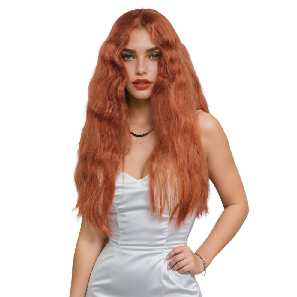 Unisex Brown (One Size, Reddish ) Women's Long Wavy Wigs Middle Part With No Bangs Stylish Natural Lifelike Soft Curly Full Hairpieces