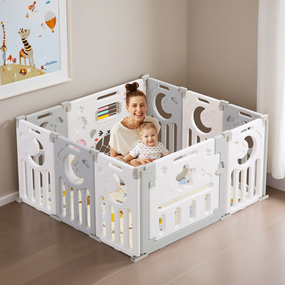 10 Panel Foldable Baby Playpen Safety Kids Play Yard Fence, Portable Toddler Activity Play Center Dprodo