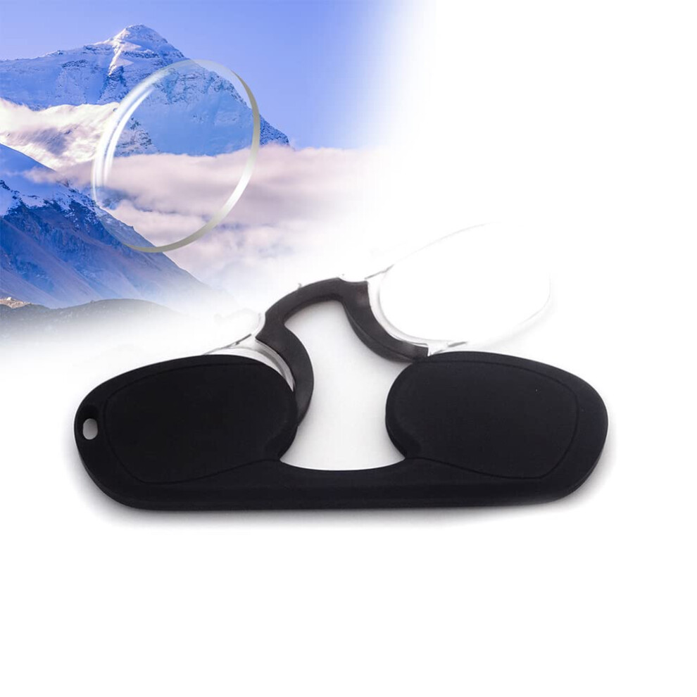 Black Mini Portable Nose Clip Reading Glasses +1.5 Armless Hd Antiblue Lenses With Case