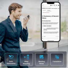AI-Röstinspelare, 64 GB Digital Röstinspelare, Appkontroll med Transkription, 138 Språk, Professionell Inspelningsenhet