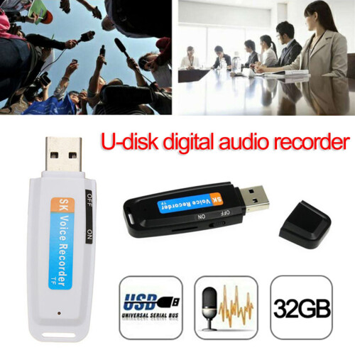 2X  U-Disk Digital Audio Recorder USB 3.0 Flash Drives Maximum Support 32GB Memory Card Black