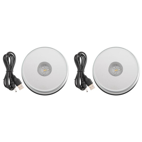 2X Display Turntable Base for Crystals Glass Art,LED Colored Rotating Crystal Display Base Stand with USB Cable