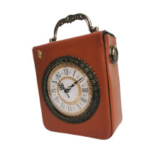 Womens Leather Shoulder Bag Retro Clock Shaped Bag Lightweight Crossbo