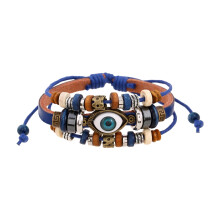 Multilayer PU Leather Bracelet Vintage Style Blue Eye Bracelet