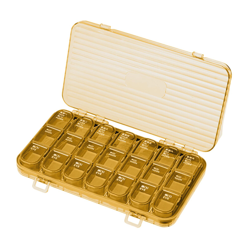 Gold Weekly Pill Box Organiser Daily Pill Keeper 21 Grid Container