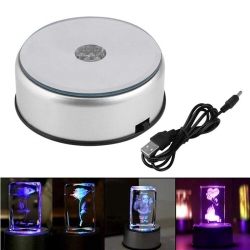 3X Display Turntable Base for Crystals Glass Art,LED Colored Rotating Crystal Display Base Stand with USB Cable 1