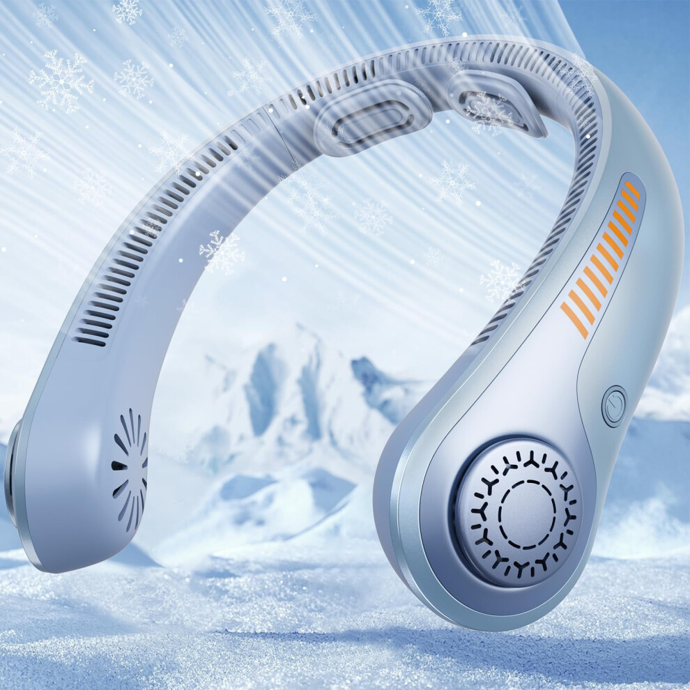 Neck Fan Bladeless Rechargeable 5Speed 360 Cooling Hands Lightweight For Travel Hot Weather Light Blue 9169991181783