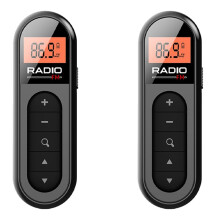 2X  Pocket FM Radio Rechargeable Portable 76-108MHZ Radio Receiver with Backlight LCD Display Wired 3.5mm Headphones