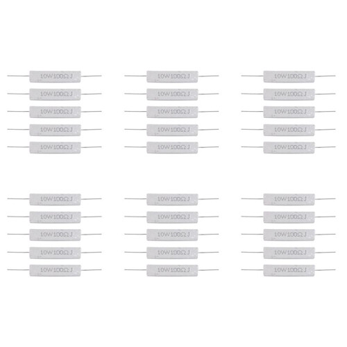 30 Pcs 10W Watt 100 Ohm 5% Axial Wirewound Cement Resistors