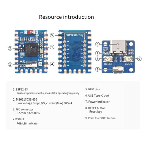 2X ESP32-S3-Tiny Development Board Kit+FPC Cable  LE+2.4G WiFi ESP32-S3FH4R2 ESP32-S3  Development Board 1