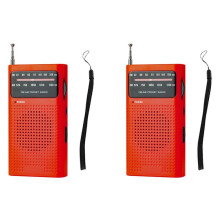 2X Full-Band Small Portable Radio AM FM Pointer Pocket Radio for Running Compaing Travel Analog Red
