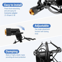Microphone Shock Mount with Microphone Filter Windscreen Suspension Shock Mount Holder Clip