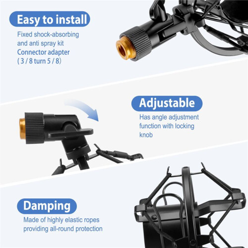 Microphone Shock Mount with Microphone Filter Windscreen Suspension Shock Mount Holder Clip