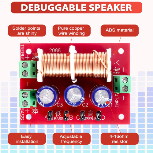 YLY-2088 Audio Frequency Divider 400W Adjustable 2 Way Crossover Filters Full Range Treble Bass Frequency Divider 2