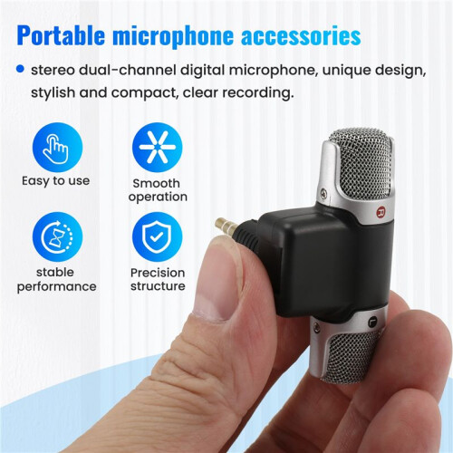 Microfono Jack da 3,5 Mm Microfono Stereo Portatile per Telefono Microfono di Registrazione per Smartphone 2