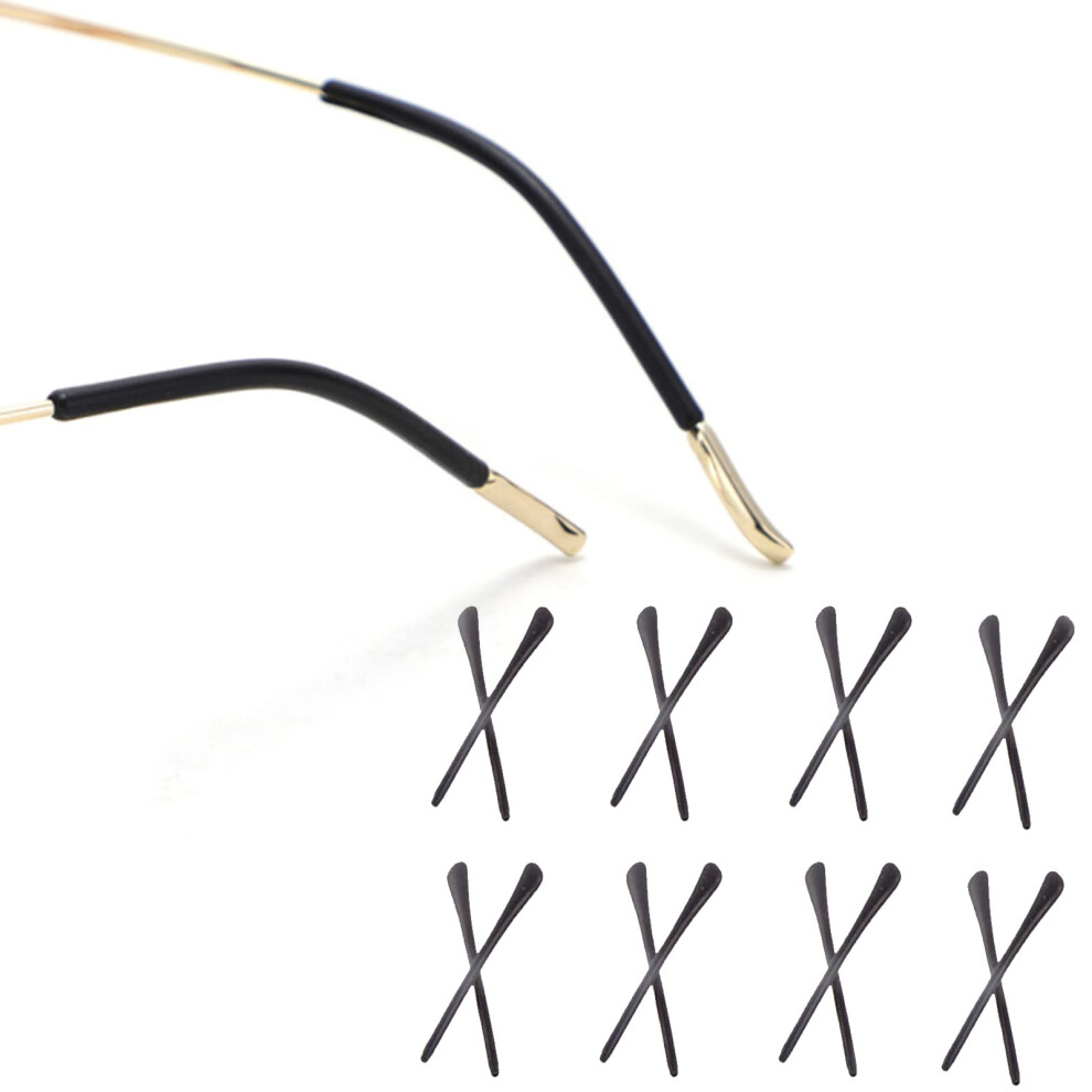 8 Pairs Eyeglass Temple Tips AntiSlip Silicone Ear Socks for Thin Metal Frames Black