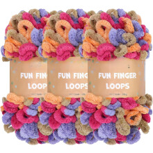 Lot de 3 pelotes de 100 g chacune, laine JubileeYarn Fun Finger Loops, laine jumbo en polyester pour tricoter des couvertures Ă la main