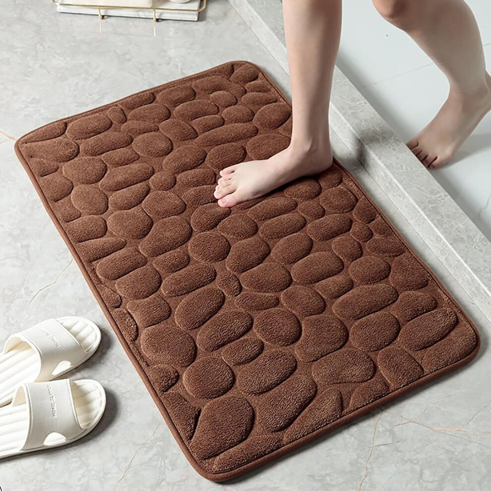 Cobblestone Embossed Bath Mat Memory Foam Microfiber Gray/Blue 9087558869328