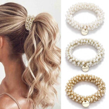 3 piezas de gomas para el pelo con perlas, pedrería, sujetadores de coletas, coleteros con cuentas, bandas elásticas para el cabello, accesorios