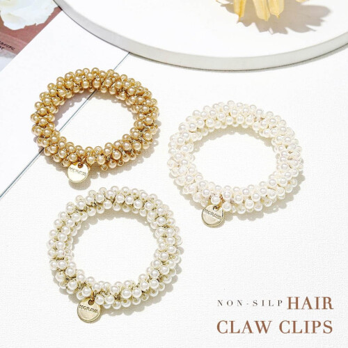 3 elastici per capelli con perle e strass, fermacoda con perline, fasce elastiche per capelli, accessori per capelli per donne e ragazze 1