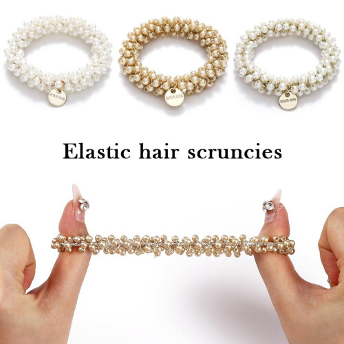 3 elastici per capelli con perle e strass, fermacoda con perline, fasce elastiche per capelli, accessori per capelli per donne e ragazze 2