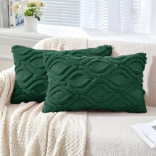 Fodere per cuscini natalizie verde scuro 30x50 cm, in morbida finta lana, stile rustico boho, set da 2, compatibili con cuscini standard.